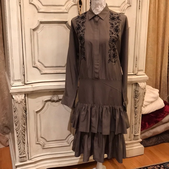 SAKS FIFTH AVENUE SILK DRESS VTG NWOT DESIGNER DROP WAIST DOLMAN PUFF SLEEVE S 8 - Picture 2 of 8